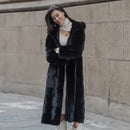 Luxe Black Faux Mink Hooded Coat