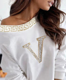 Casual Women Top | Rhinestone Women Top | White Print Top| Evoque Wear