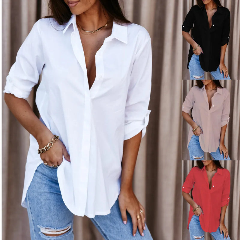 Elegant Button-Down White Shirt Blouse for Women