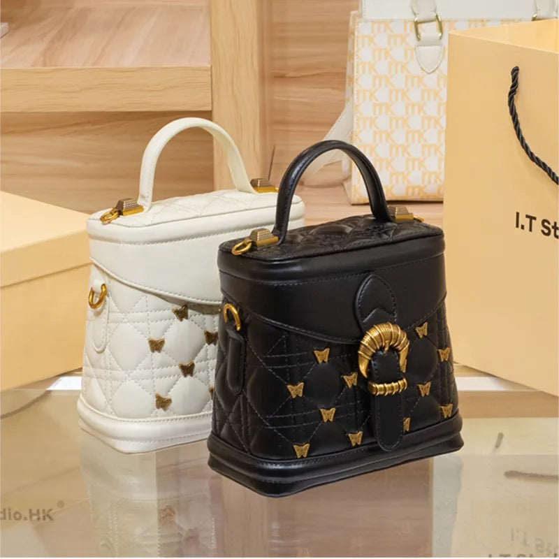 2024 Genuine Leather Bucket Handbag – Designer Shoulder Crossbody