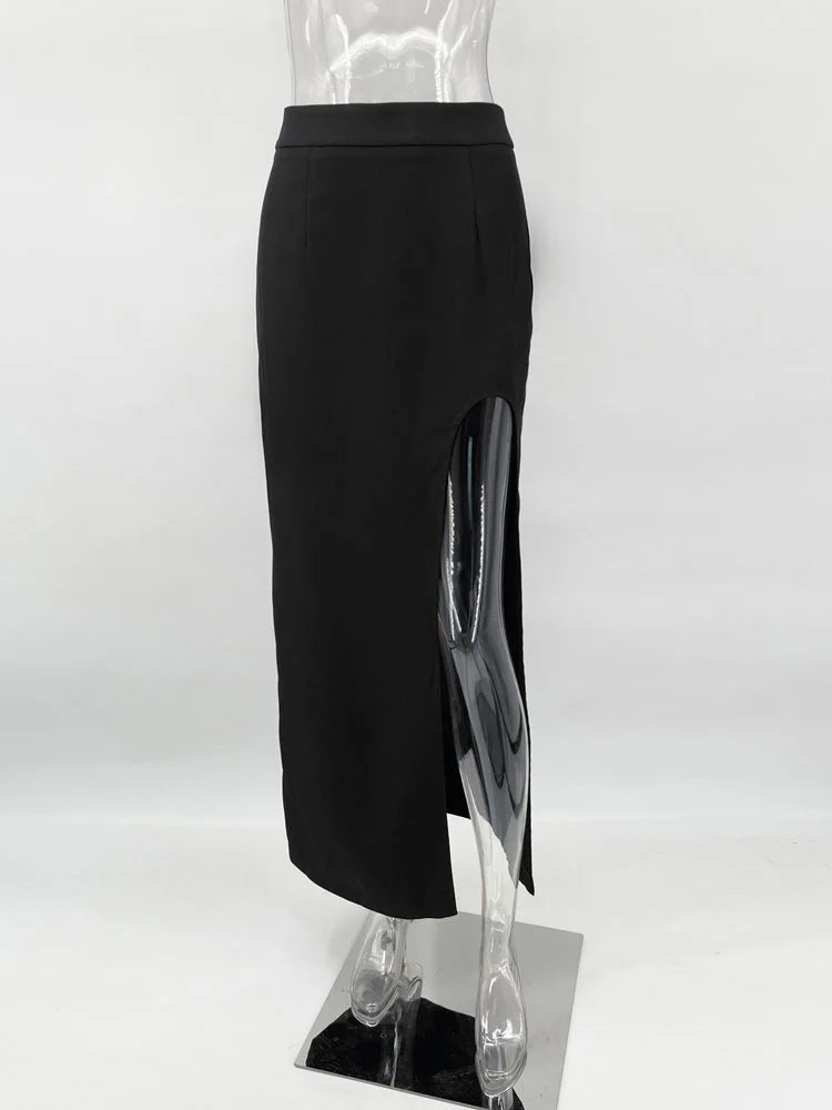 Y2K Side Split Patchwork Maxi Skirt