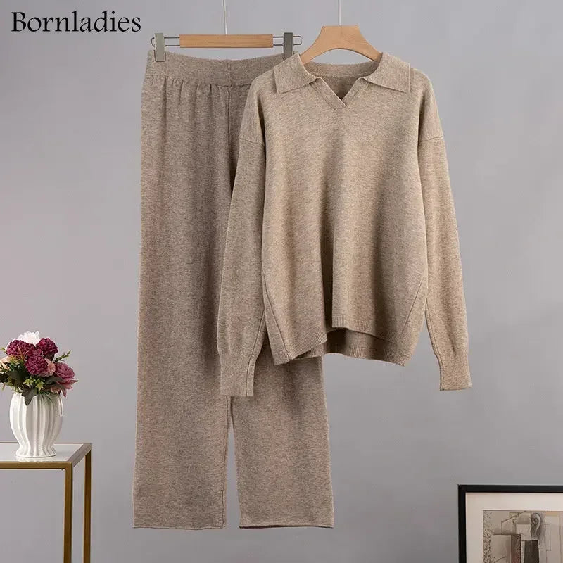 Cozy Knit Polo Sweater & Wide-Leg Set