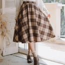 High-Waist Vintage Plaid Wool Skirt