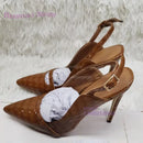 Petal Side Hollow Slingback Stiletto Heels – Suede & Leather