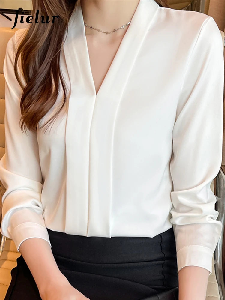 Jielur V-Neck Chiffon Work Blouse