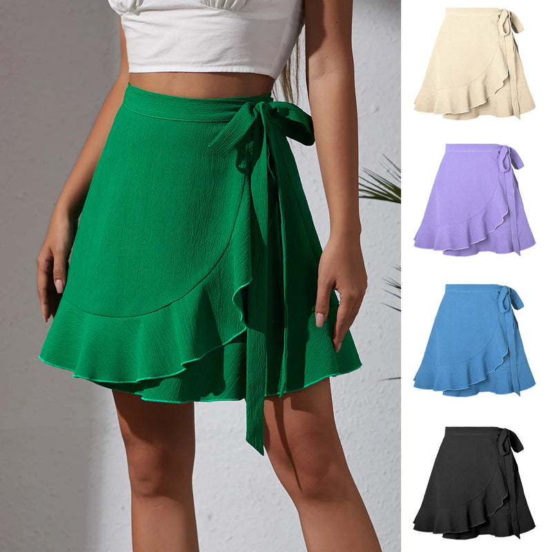 Ruffle Hem Lace-Up Mini Skirt