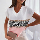 Printed V-Neck Short Sleeve Loose Blouse – Casual Sexy Women’s Tunic Top