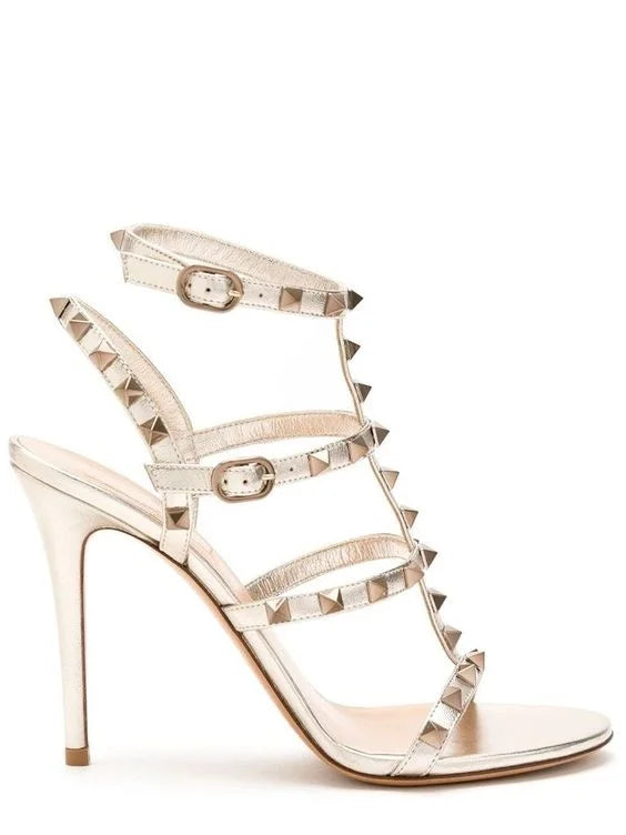 Rockstud Caged Leather Sandals – Colorful High Heel Stilettos