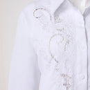 Slim Fit Lace Button-Up Blouse – White Hollow-Out Office Top for Women