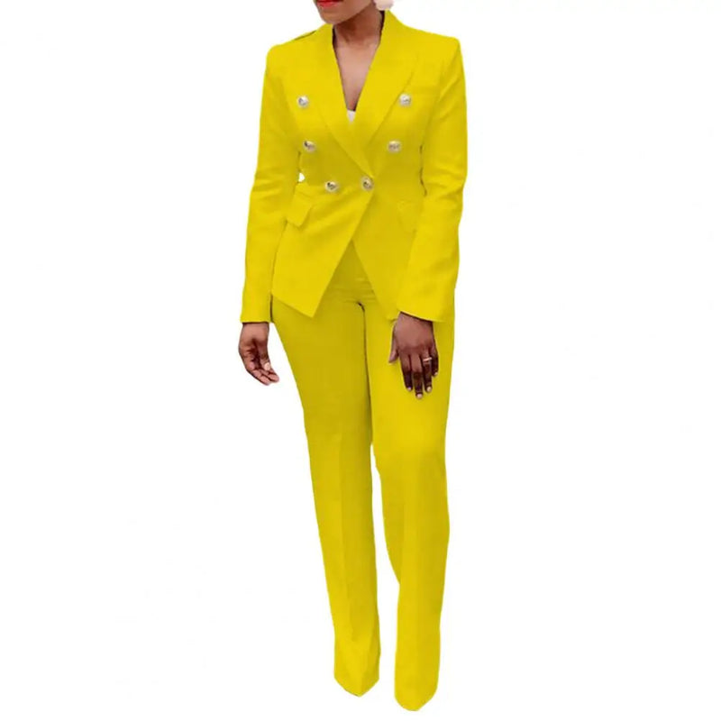 Double Breasted Yellow Blazer & Pant Suit