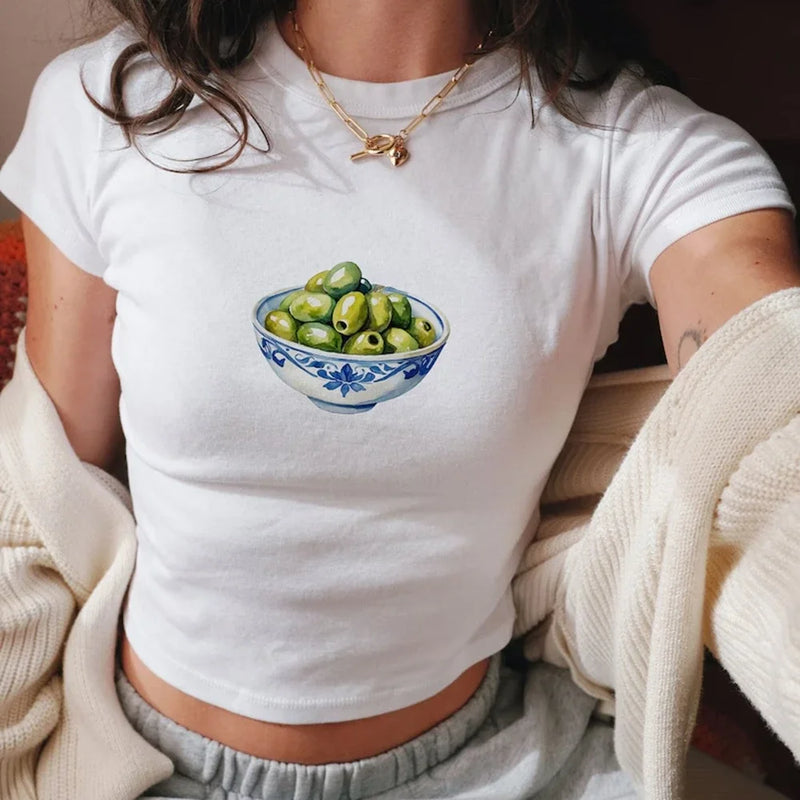 Y2K Cherry Print Baby Tee