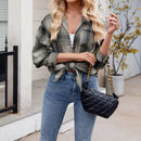 Plaid Cotton-Linen Shirt – Casual Long Sleeve Blouse with Lapel Collar