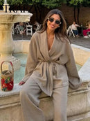 Linen Lace-Up Shirt & Pants Set