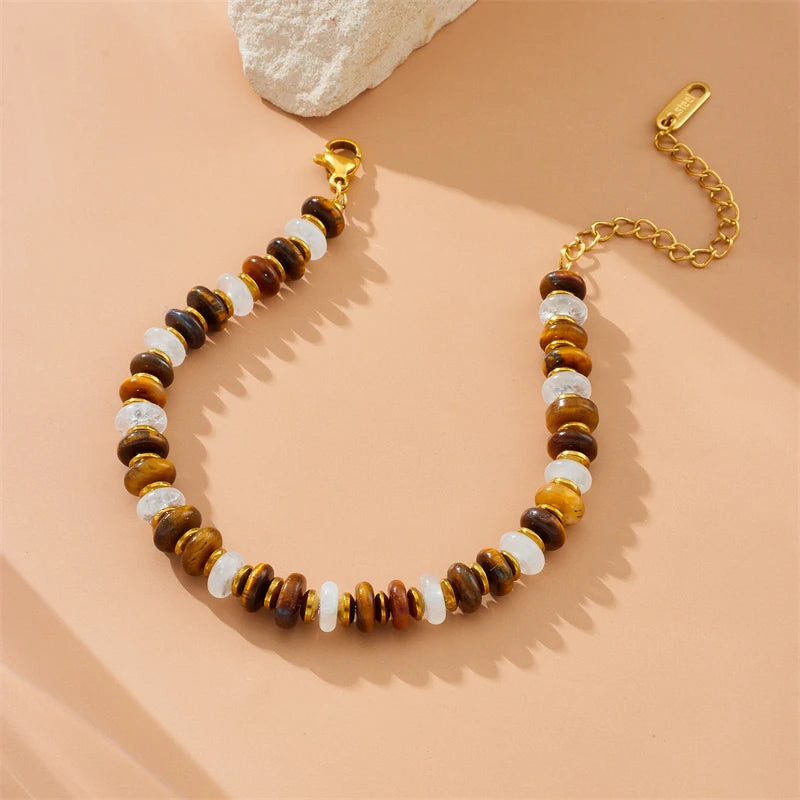 316L Stainless Steel Bracelet – White Jade & Tiger Eye Stone Jewelry
