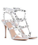Rockstud Caged Leather Sandals – Colorful High Heel Stilettos