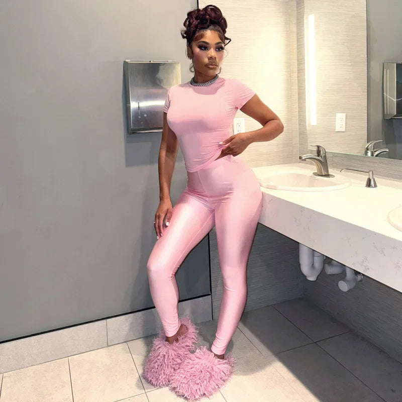 Sporty Crop Top & Silky Leggings Set