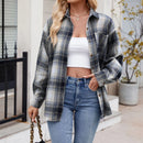 Plaid Cotton-Linen Shirt – Casual Long Sleeve Blouse with Lapel Collar
