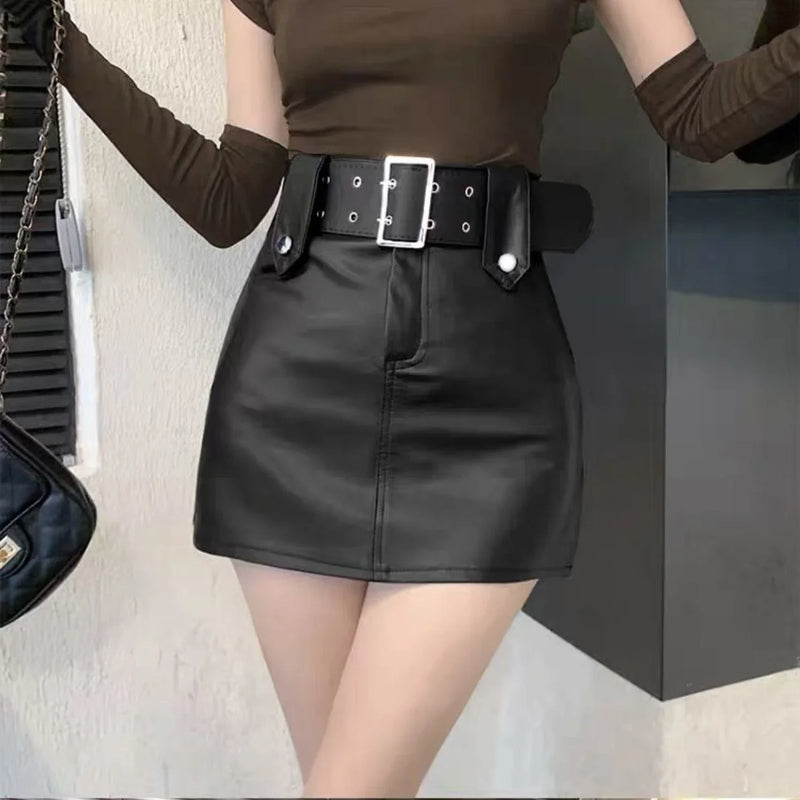 PU Leather High Waist A-Line Mini Skirt