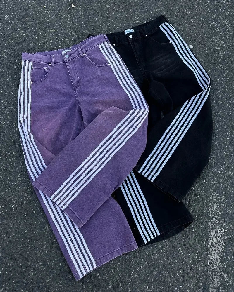 Y2K Striped Baggy Street Jeans