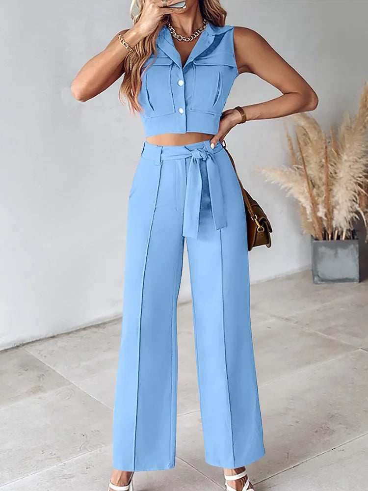 Sleeveless V-Neck Vest & Trouser Set