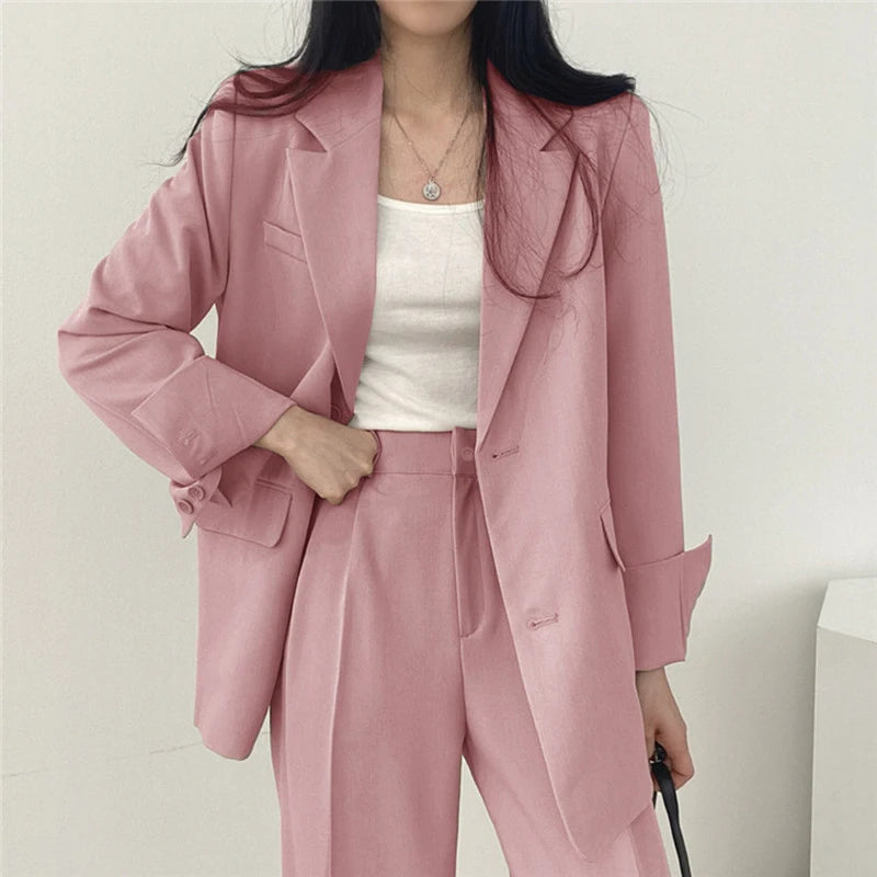 Retro Chic Korean Blazer & Pants Set