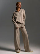 Cozy Knit Polo Sweater & Wide-Leg Set