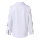 Slim Fit Lace Button-Up Blouse – White Hollow-Out Office Top for Women