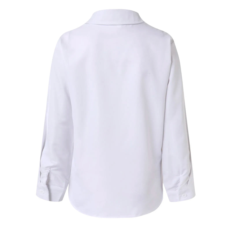 Slim Fit Lace Button-Up Blouse – White Hollow-Out Office Top for Women