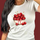 Y2K Cherry Print Baby Tee