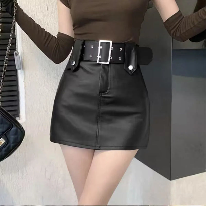 PU Leather High Waist A-Line Mini Skirt