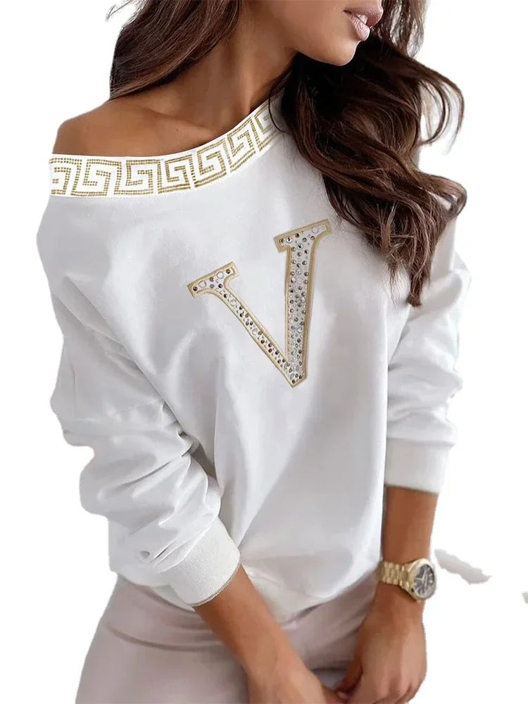 Casual Women Top | Rhinestone Women Top | White Print Top| Evoque Wear
