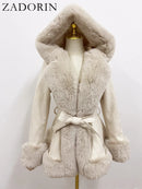 ZADORIN Belted Suede Faux Fur Coat