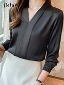 Jielur V-Neck Chiffon Work Blouse