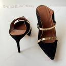 Petal Side Hollow Slingback Stiletto Heels – Suede & Leather