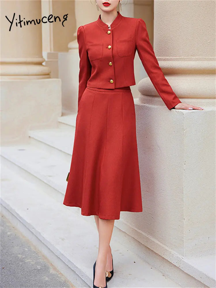 Elegant A-Line Skirt & Blazer Suit Set