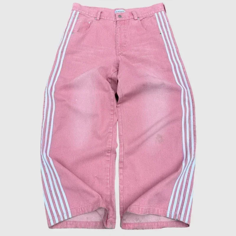 Y2K Striped Baggy Street Jeans