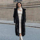 Luxe Black Faux Mink Hooded Coat