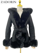 ZADORIN Belted Suede Faux Fur Coat