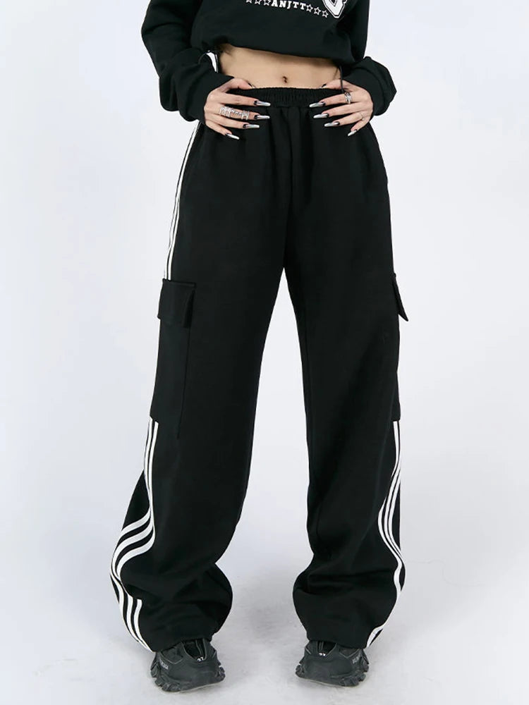 Striped Y2K Wide-Leg Cargo Pants