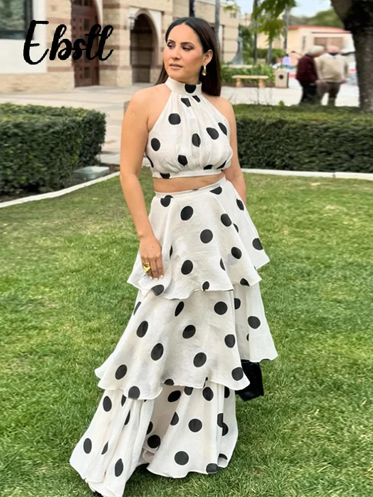 Polka Dot Ruffle Crop & Skirt Set