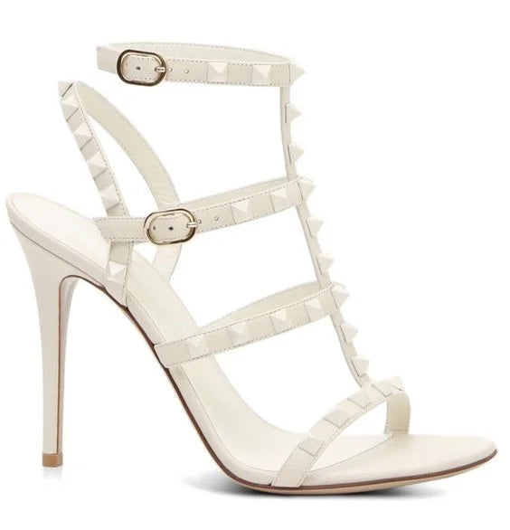Rockstud Caged Leather Sandals – Colorful High Heel Stilettos