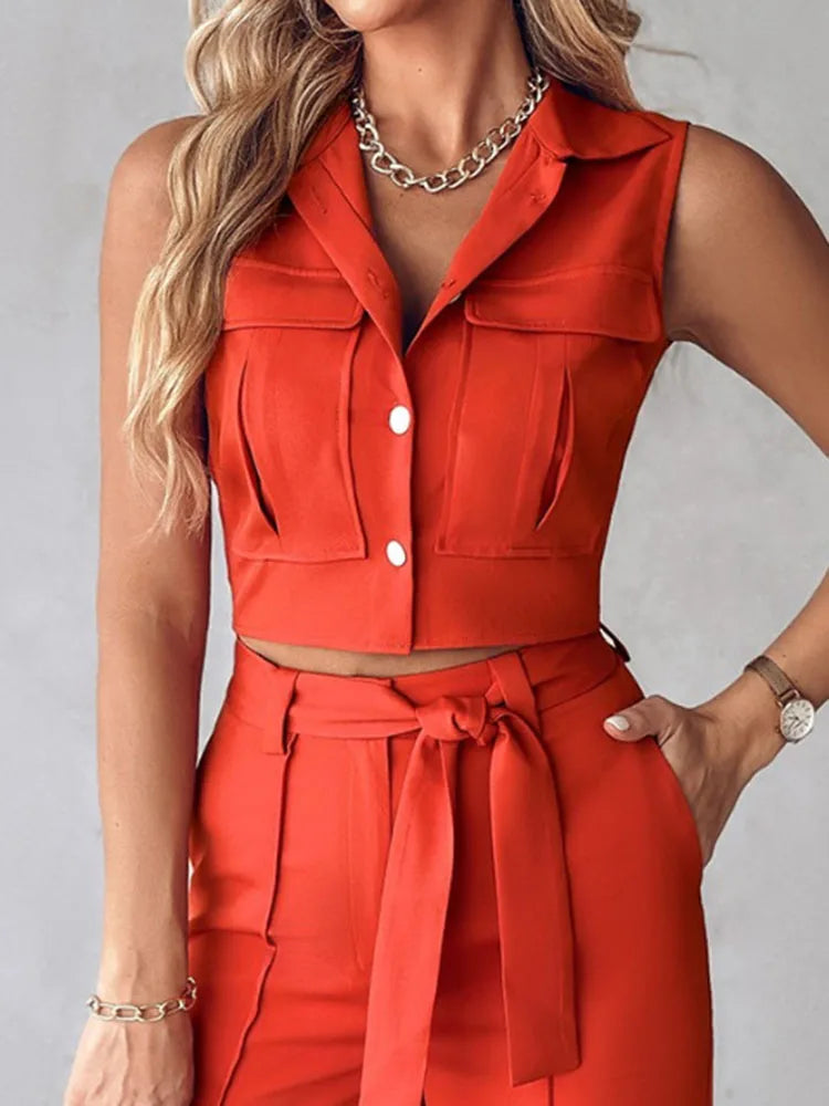 Sleeveless V-Neck Vest & Trouser Set