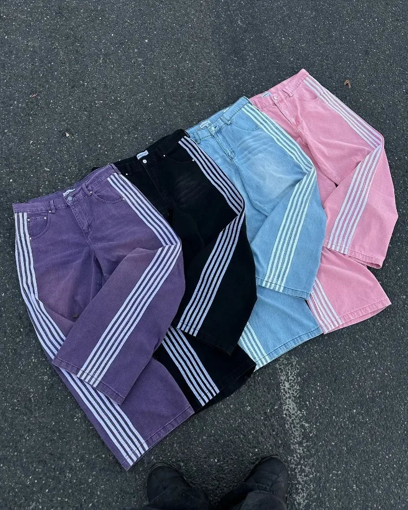 Y2K Striped Baggy Street Jeans