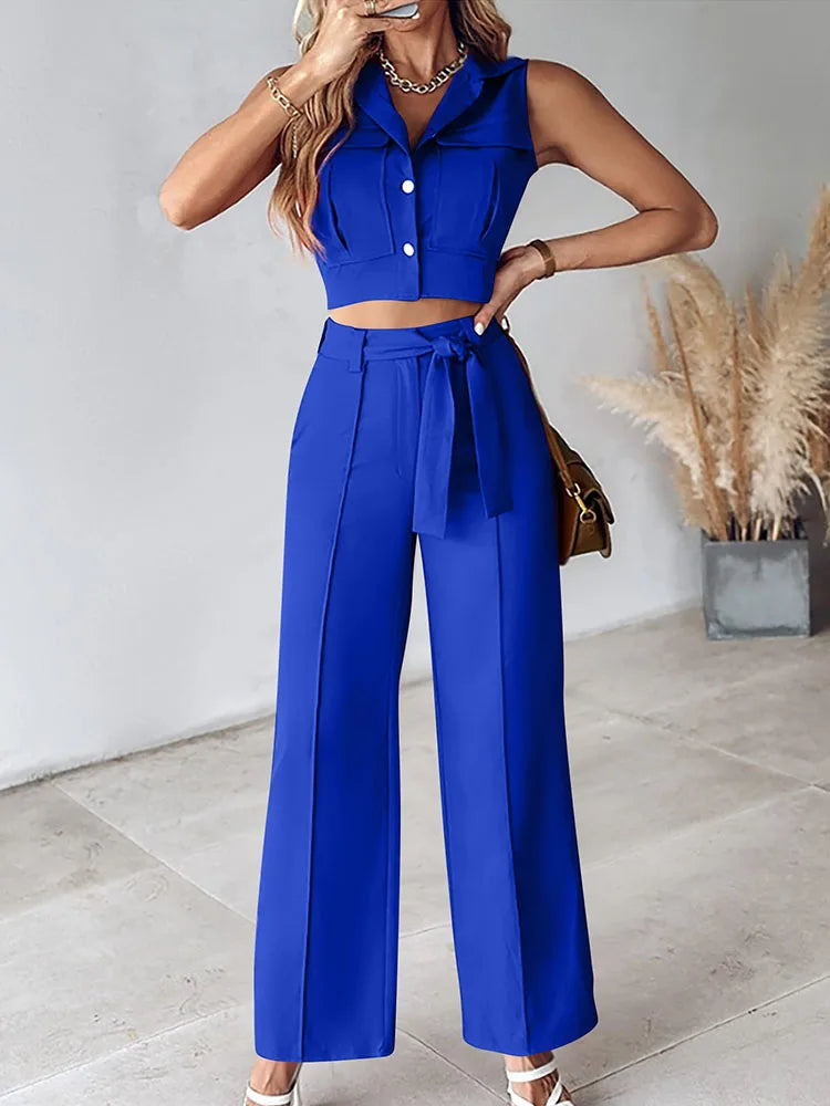 Sleeveless V-Neck Vest & Trouser Set