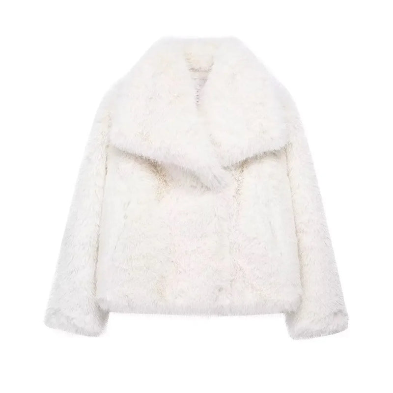 TRAF Plush Colorblock Faux Fur Jacket