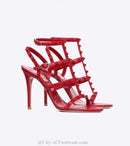 Rockstud Caged Leather Sandals – Colorful High Heel Stilettos