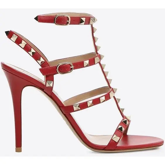Rockstud Caged Leather Sandals – Colorful High Heel Stilettos