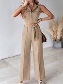 Sleeveless V-Neck Vest & Trouser Set