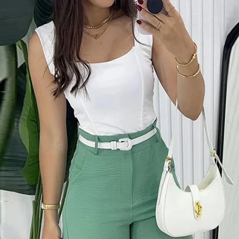 Square Neck Backless Vest & Wide-Leg Set