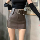 PU Leather High Waist A-Line Mini Skirt